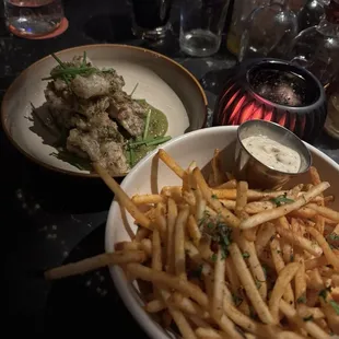 Shoestring fries and Crispy Oyster mushrooms