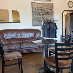 T-shirts for sale. Lounge area.