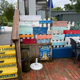 a display of wooden signs
