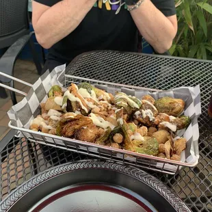 Artichoke, brussels sprout, and chickpea appetizer