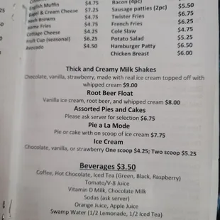 Photo of the updated menu and prices as of May 2021