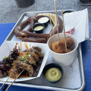 I used the pretzel sauces for the corndog bites and to add to the chicken