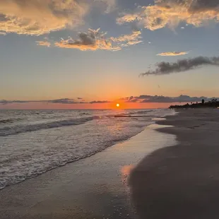Sunset at beach across the street