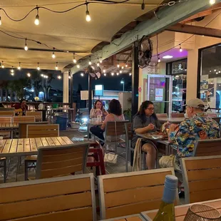 people eating outside