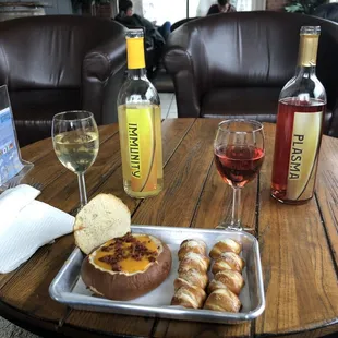 a table with bread and wine