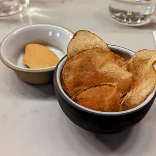 October 13, 2022; Mushroom chips with pumpkin seed romesco.