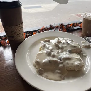 Hott biscuits and sausage gravy with white coffee bean espresso!