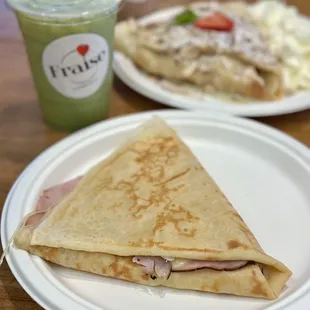 Parisian Savory Crepe with Brie cheese and smoked ham