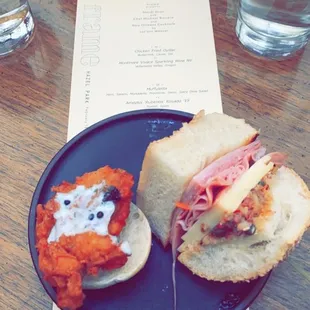 Chicken fried oyster and muffuletta