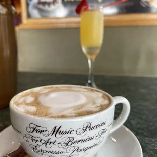 Cappuccino and a regular mimosa