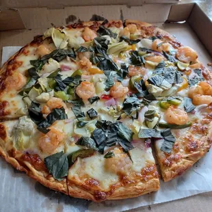 $23 shrimp and artichoke pizza. It was sad