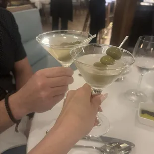 Dirty martinis with manchego stuffed olives