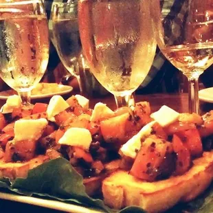 Riesling wine, bruschetta