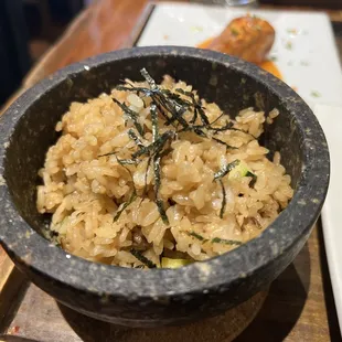 Rice in stone bowl