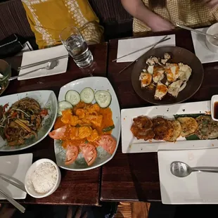 Crispy Korean Chili Tofu Combination Pancakes Drunken Basil Noodles