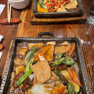 Gluten Free Soy 'Chicken' Sizzler On A Hot Stone Plate
