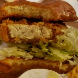 Interior of chicken sandwich with fries ($15). Not bad. Probably Gardein patty.