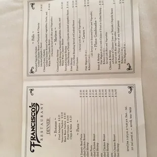 Dinner menu