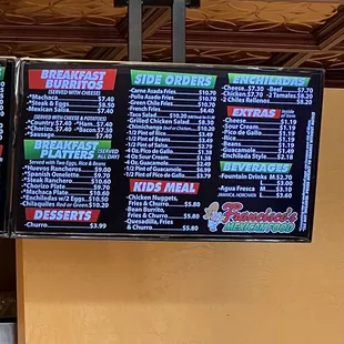 menus and prices