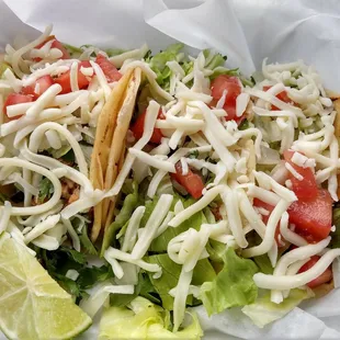 3 tacos. 1 each of chicken, beef and chorizo