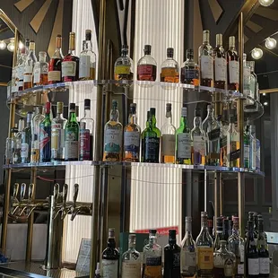 a bar filled with liquor bottles