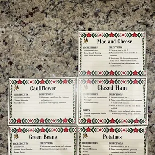 Festive preparation cards for every dish that allowed us to prepare the perfect holiday meal