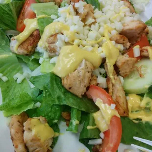 Grilled chicken salad with honey mustard.