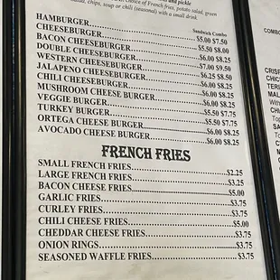 the menu for the restaurant