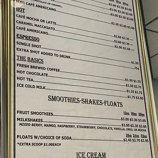 a menu for a coffee shop