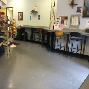 Interior.  There are a few tables inside, as well as a patio.