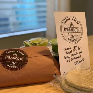 a tortilla and a sign