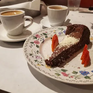 flourless chocolate cake and cortadito