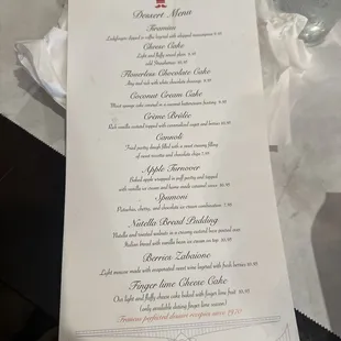 Dessert menu. Spumoni for a happier belly