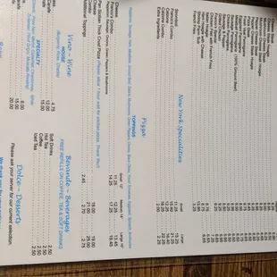 a menu on a table