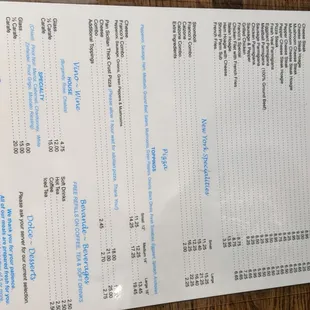 the menu for the restaurant