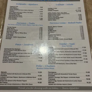 Front of menu