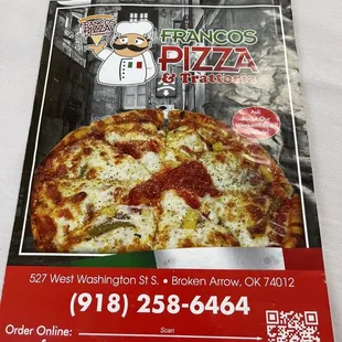 Franco's Menu Cover w/Address &amp; Phone Number