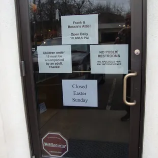 Hours of operation, front entry door.