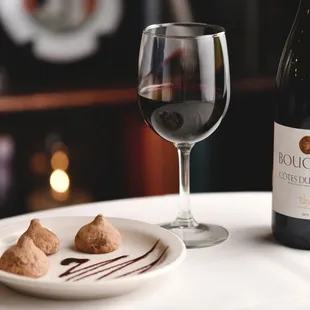 Chocolate truffles with a glass of Cotes Du Rhone