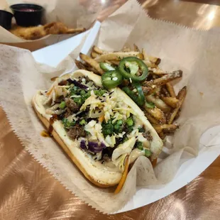 Bulgogi hot dog with garlic fries
