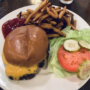Cheese burger with fries