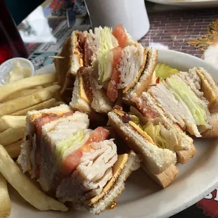 Turkey club with fries