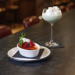 a dessert and a drink