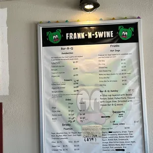 ows a menu on the wall