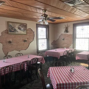 Upstairs dining room with stained glass