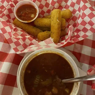 Minestrone soup mozzarella sticks