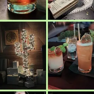 a collage of photos of various cocktails