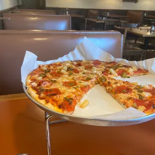 a pizza on a pan