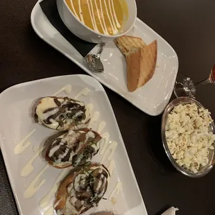 Mushroom bruschetta and butternut squash bisque