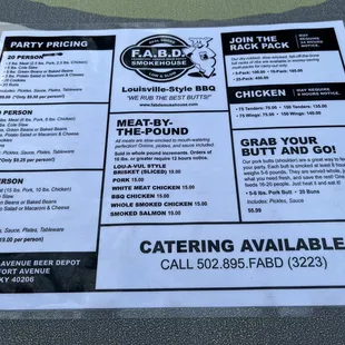 Catering menu